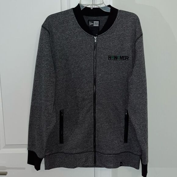 New Era Jacket Men's Large Varsity Track Full Zip Mock Neck Heavy Black Gray L - Picture 1 of 5